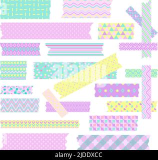 Washi tapes stripes set. Embellished decorative scotch, scrapbooking tape strip. Japanese craft tools, isolated paper or fabric pieces nowaday vector Stock Vector