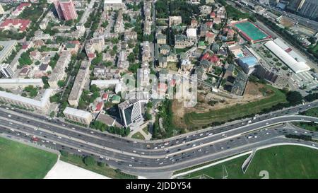 Heydar Aliyev Centre, City of Baku, skyline drone aerial top view, Azerbaijan, Southern Caucasus Stock Photo