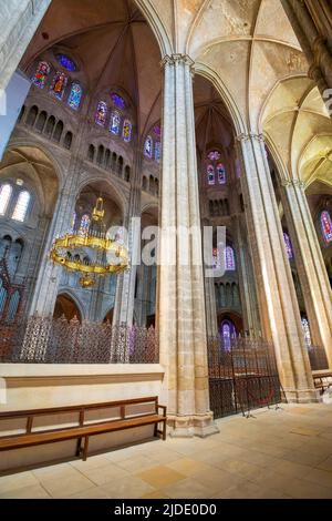 Inside Bourges St Etienne's Cathedral, Department Cher, Centre-Val de Loire, France. It was given by Charles VII, also known as the Little King of Bou Stock Photo