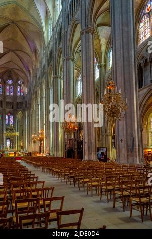 Inside Bourges St Etienne's Cathedral, Department Cher, Centre-Val de Loire, France. It was given by Charles VII, also known as the Little King of Bou Stock Photo