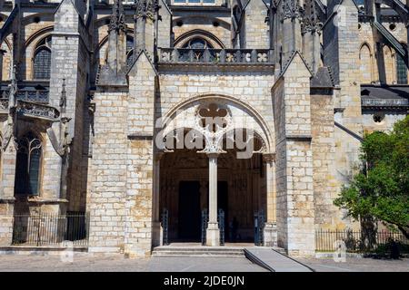 The south porch. St Etienne's Cathedral or Bourges Cathedral is a great example of Gothic architecture, with a beautiful decoration.  Department Cher, Stock Photo