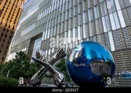 XO world sculpture at the World Trade Center campus in downtown Manhattan NYC Stock Photo