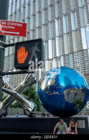 XO world sculpture at the World Trade Center campus in downtown Manhattan NYC Stock Photo