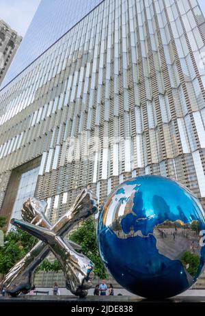 XO world sculpture at the World Trade Center campus in downtown Manhattan NYC Stock Photo