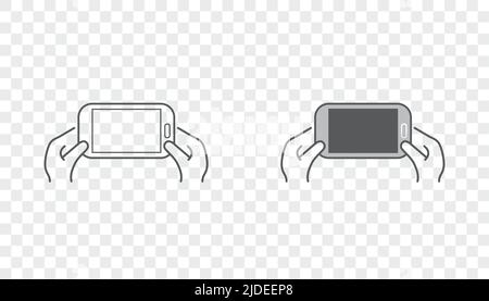 Set of Icons with Hands Holding Smart Device with Gestures Stock Vector