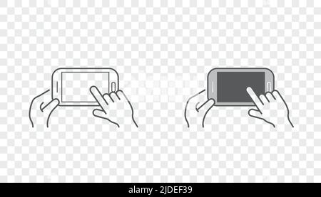 Set of Icons with Hands Holding Smart Device with Gestures Stock Vector