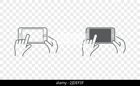 Set of Icons with Hands Holding Smart Device with Gestures Stock Vector