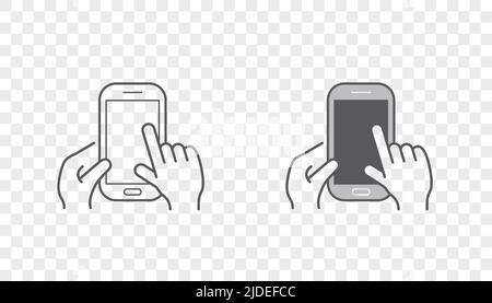 Set of Icons with Hands Holding Smart Device with Gestures Stock Vector