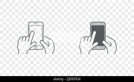 Set of Icons with Hands Holding Smart Device with Gestures Stock Vector