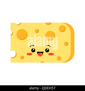 Cute laughing cheese character with hole slices isolated on white background. Stock Vector