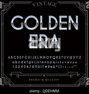 Silver or Chrome Metallic Font Set. Letters, Numbers and Special Characters in Vector Stock Vector