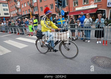 Cyclists during the world’s largest recreational bike ride, Vätternrundan, Sweden, on Friday. Vätternrundan is one of the world's largest exercise races by bicycle and this year 16,000 cyclists have registered to cycle the 315 km long race around lake Vättern. In the picture: Stig Johansson , from Fagersanna, in the start in Motala, Sweden. Stock Photo