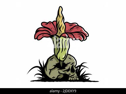 Illustration design of the Corpse flower growing on the skull Stock Vector