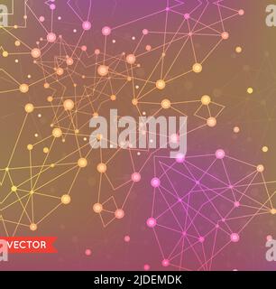 Abstract scientific background with dynamic particles, wave flow ...