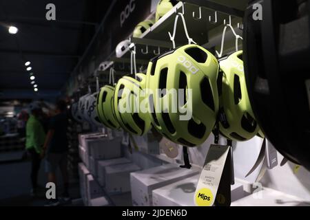 Stadium store during the world’s largest recreational bike ride, Vätternrundan, Sweden, on Friday. Vätternrundan is one of the world's largest exercise races by bicycle and this year 16,000 cyclists have registered to cycle the 315 km long race around lake Vättern. Stock Photo