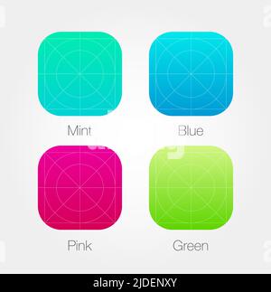 App Icon Template Set with Guidelines. Vector Fresh Colour Stock Vector