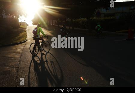 Cyclists in Motala, during the world’s largest recreational bike ride, Vätternrundan, Sweden, on Friday. Vätternrundan is one of the world's largest exercise races by bicycle and this year 16,000 cyclists have registered to cycle the 315 km long race around lake Vättern. Stock Photo