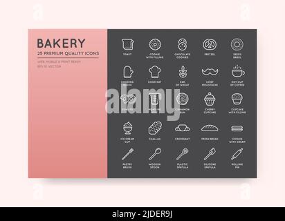 Set of Vector Bakery Pastry Elements and Bread Icons Illustration can be used as Logo or Icon in premium quality Stock Vector