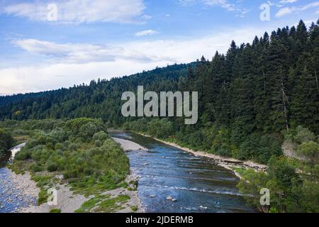 Skole Beskids National Nature Park. View from drone on Opir river Stock Photo