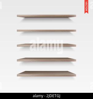 Set of Wood Shelves Vector Isolated on the Wall Background Stock Vector