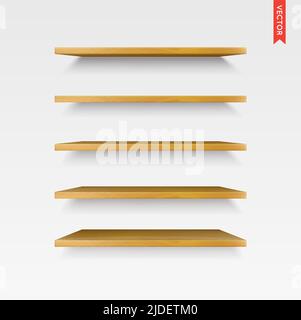Set of Wood Shelves Vector Isolated on the Wall Background Stock Vector