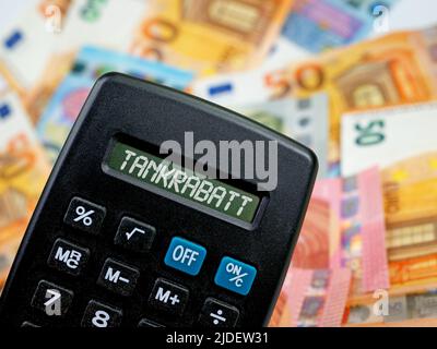 Calculator with the text 'Tankrabatt',translation 'Tank discount' in the display Stock Photo