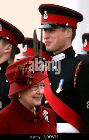 File photo dated 15/12/2006 of Queen Elizabeth II inspects the graduates, including Prince William, in the Sovereign's parade at Sandhurst. The Duke of Cambridge celebrates his 40th birthday on Tuesday. Issue date: Monday June 20, 2022.