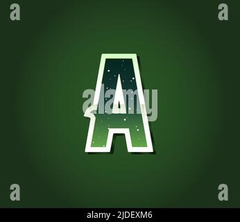 Green 80's Retro Sci-Fi Font with Stars Inside Letters. Alphabet Vector Stock Vector