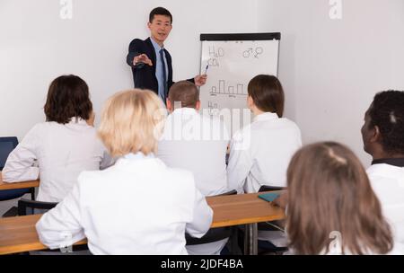 Korean male giving lecture at medical meeting Stock Photo
