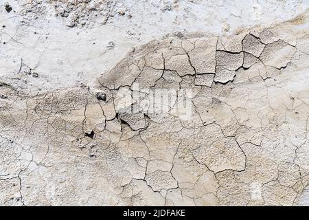 View on the dry ground of the desert of the Bardenas Reales.  Bardenas Reales, Spain - April 30, 2022. Stock Photo