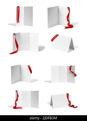 folded leaflet red ribbon bow paper template book desktop calendar Stock Photo
