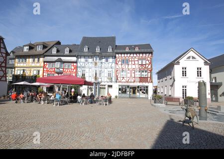 Marketplace with street bar in Bad Camberg, Taunus, Hesse, Germany Stock Photo