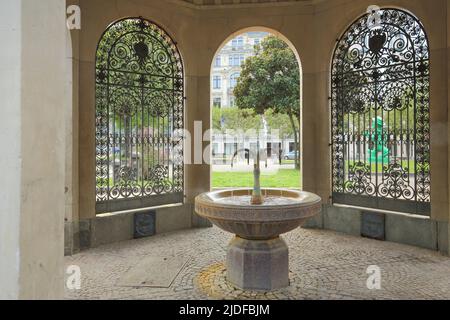 Interior view from the pavilion with Kochbrunnen on Kochbrunnenplatz, Wiesbaden, Hesse, Germany Stock Photo