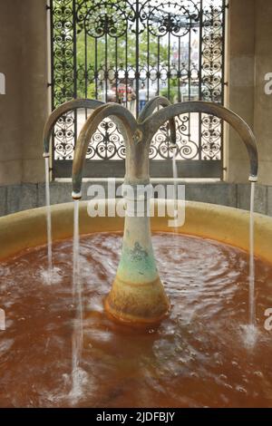 Detail from the Kochbrunnen on Kochbrunnenplatz, Kranzplatz in Wiesbaden, Hesse, Germany Stock Photo