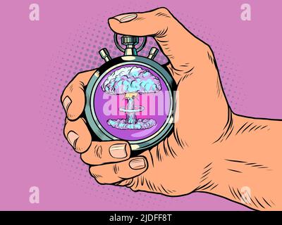 nuclear explosion sports stopwatch, speed meter. Time clock arrows are an accurate instrument. Run Pop art retro vector illustration comic caricature Stock Vector