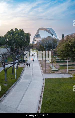 Valencia, Spain: a partial view of the Jardí del Túria (Turia Gardens), a public park with bike paths, trails, sports facilities. Stock Photo