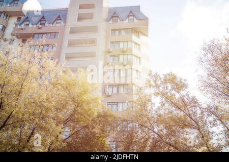 Infrastructure of the sleeping district of the city. Housing for urban families in a residential area. Modern residential complex of apartment buildin Stock Photo