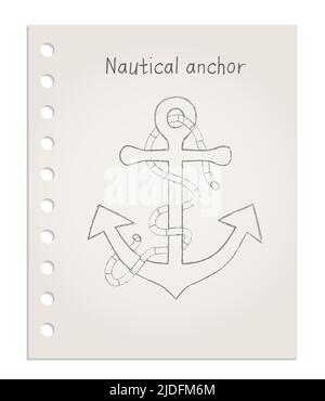 Anchor symbol icon, realistic clean sheet of paper torn from block vector Stock Vector