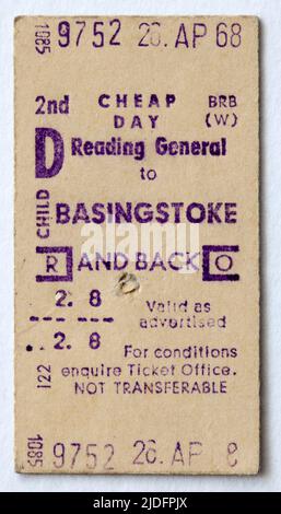 1960s British Rail Train Ticket Reading General to Basingstoke Stock Photo