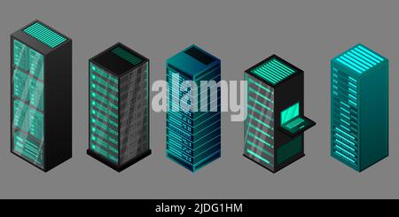 isometric set server equipment isolated background . Vector ...