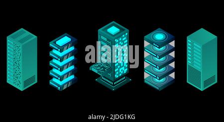 isometric set server equipment isolated background . Vector illustration Stock Vector
