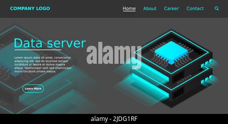Server room banner, web hosting and processing of big data concept ...