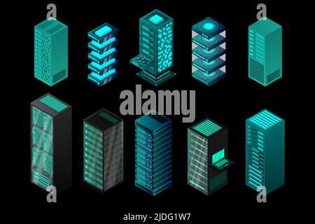 isometric set server equipment isolated background . Vector illustration Stock Vector