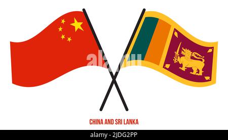 China and Sri Lanka Flags Crossed And Waving Flat Style. Official Proportion. Correct Colors. Stock Photo