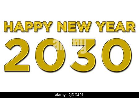 Happy new year 2030 illustration in yellow color text on white background Stock Photo