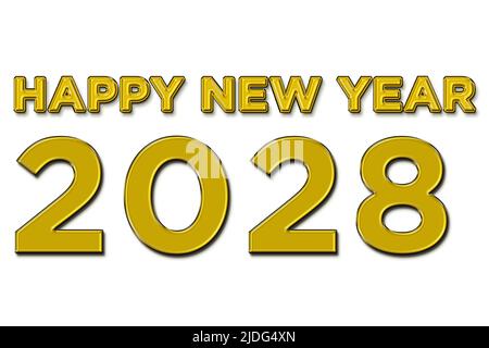 Happy new year 2028 illustration in yellow color text on white background Stock Photo