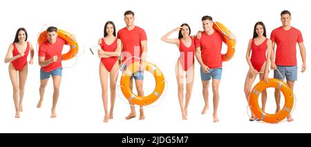 Set of beach rescuers on white background Stock Photo