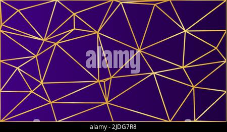 Abstract low poly with gold lines background illustration. Low poly banner with triangle shapes. Triangles mosaic. Vector illustration Stock Vector