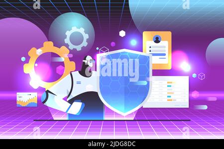 robot holding shield web data security protection artificial ...