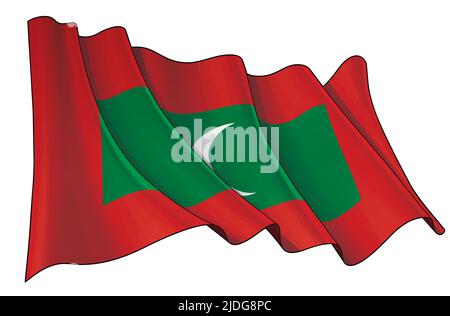 Vector illustration of a Waving Flag of Maldives. All elements neatly on well-defined layers and groups. Stock Vector